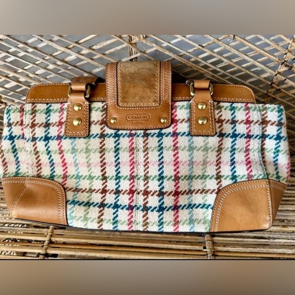 COACH Hamptons Tattersall Wool Tweed Plaid Handbag Purse - Picture 5 of 6